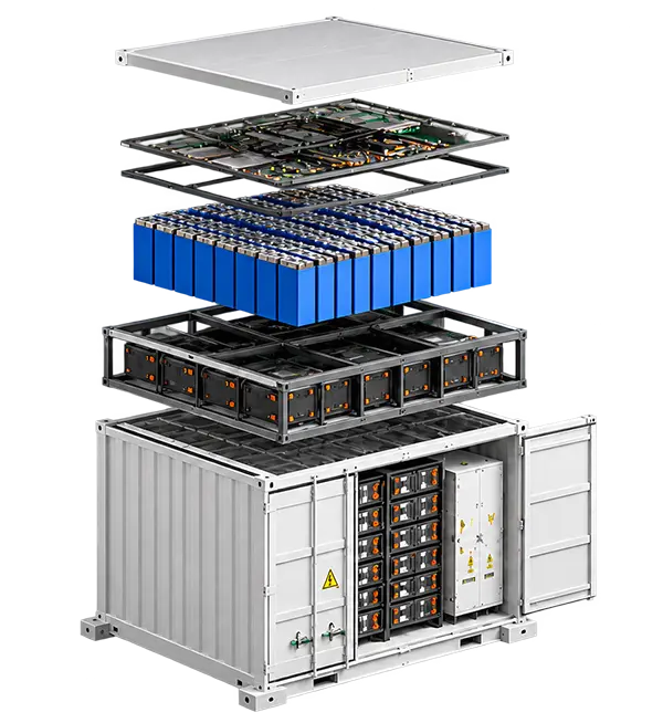Battery system cell, module and rack layers