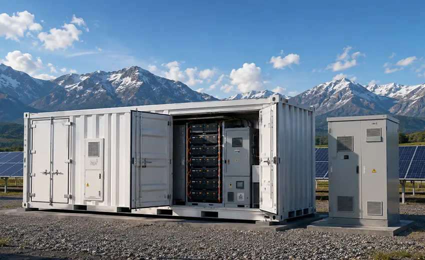 Energy storage container cutaway — conceptual visualization