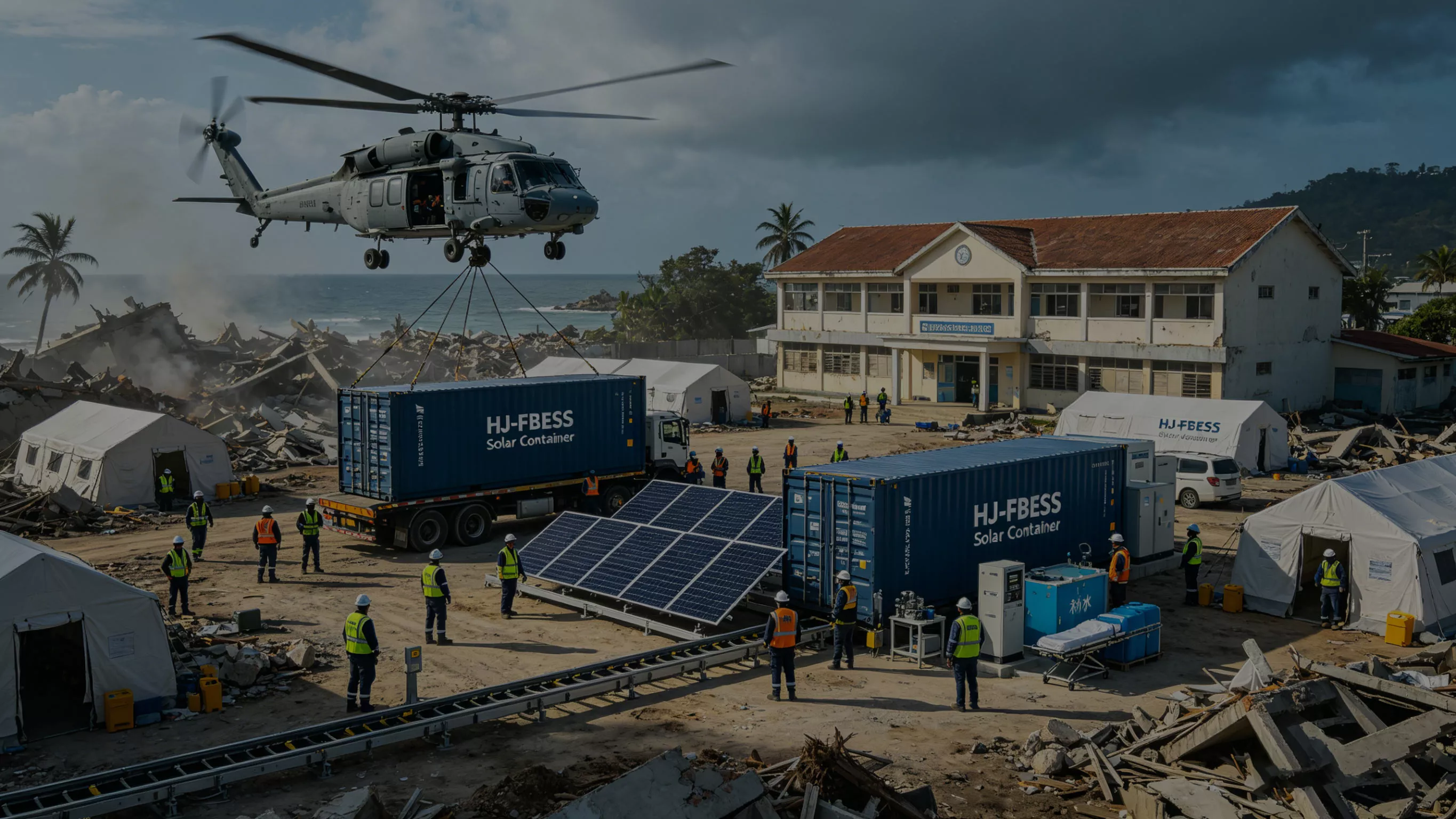 Solar panel container and mobile solar container for emergency deployment