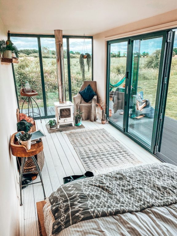 Solar panels on a shipping container cabin