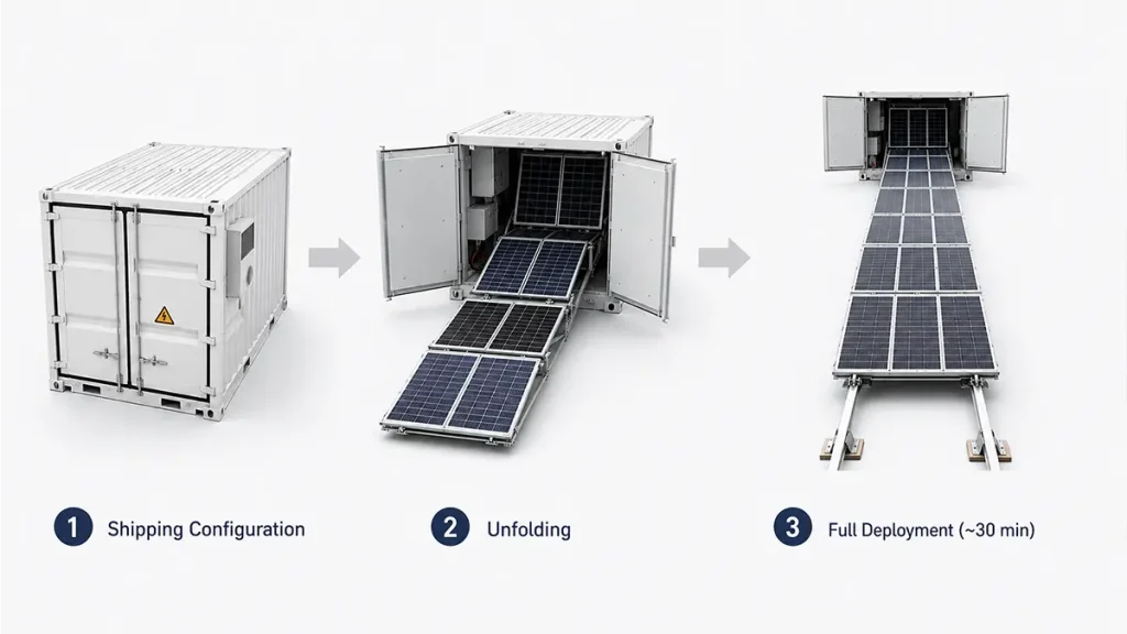 Container BESS service-side commissioning and electrical cabinet access sequence