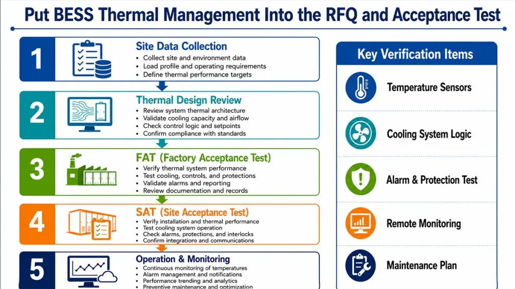 Factory acceptance and site acceptance testing process for verifying BESS thermal management performance