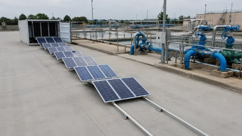 Solar container backup power system for water treatment plant and pumping station