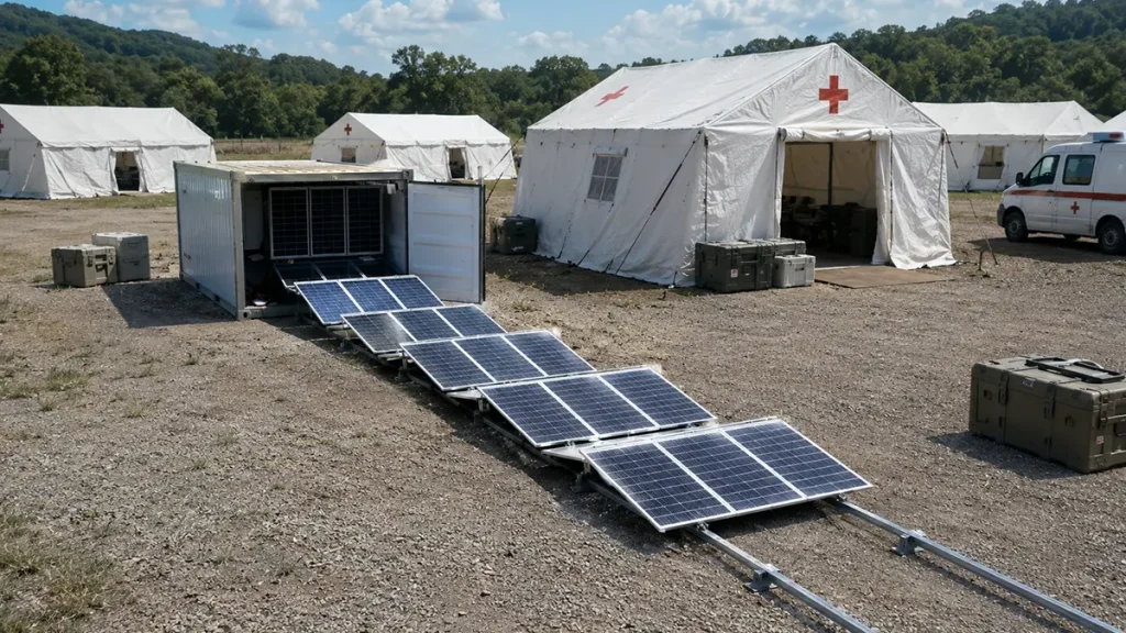 Containerized solar battery backup power system for field hospital emergency power