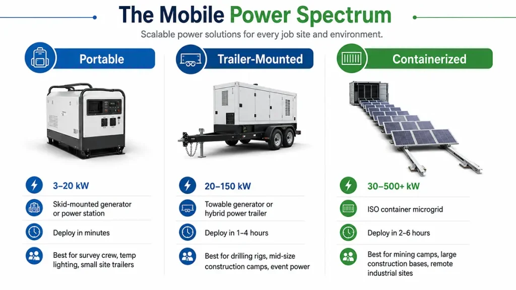 Industrial mobile power infrastructure spectrum portable trailer mounted and containerized systems Industrial mobile power infrastructure spectrum portable trailer mounted and containerized systems