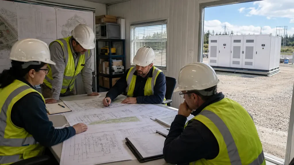 Field Power Procurement Review Engineers review field-power site access, layout, and electrical interface documents before awarding a portable power project.